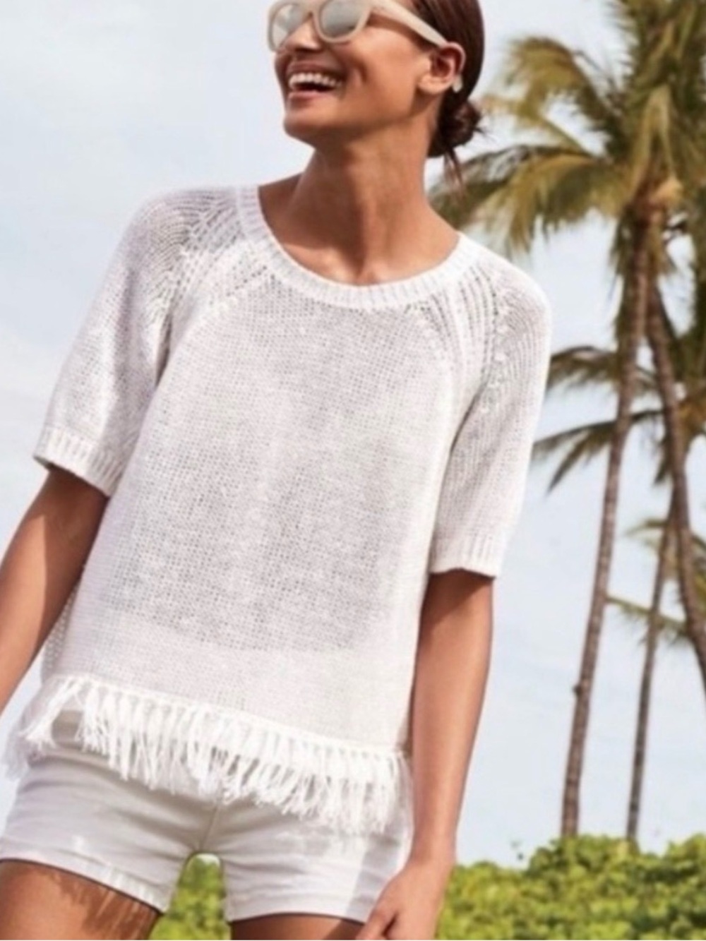 J.Crew Linen Knit Fringe Top